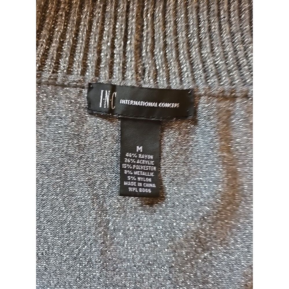 INC International Concept Grey Silver Metallic Shawl Collar Cardigan Size Medium - Picture 4 of 10